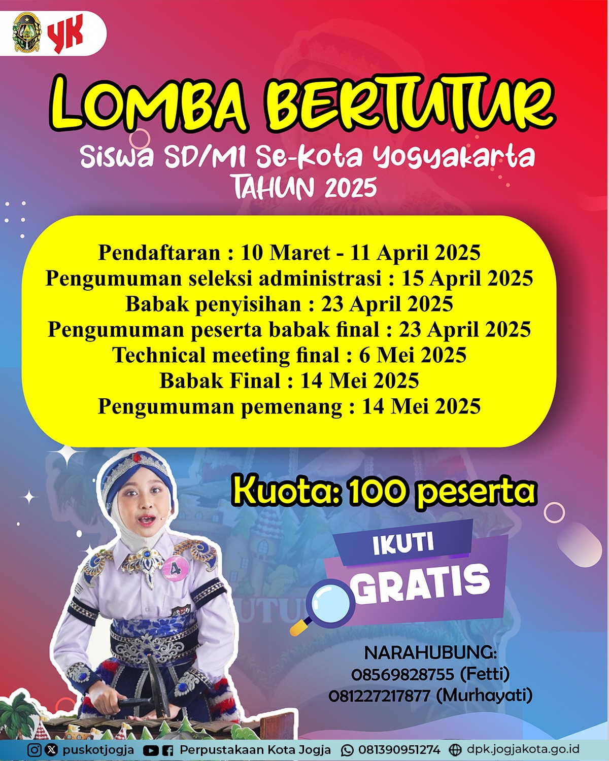 Pengumuman Lomba Bertutur SD/MI tingkat Kota Yogyakarta 2025